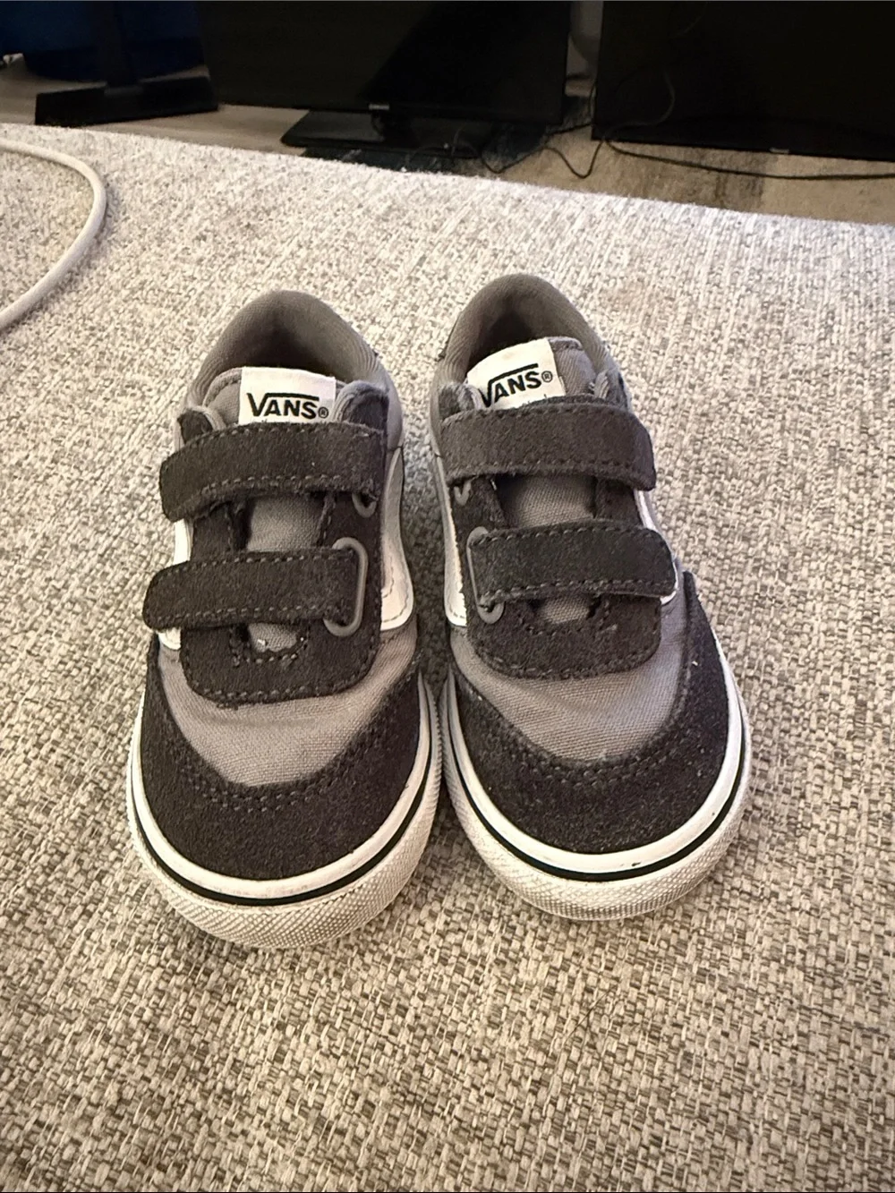 Vans Kids Gray and White Velcro Skate Sneakers